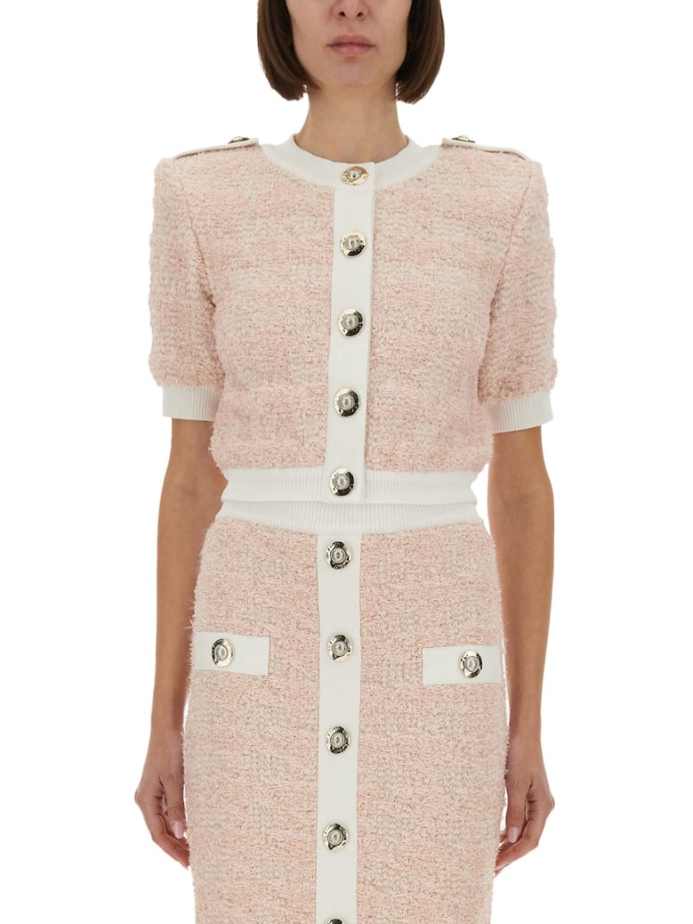 tweed cardigan in pink by Selfnex