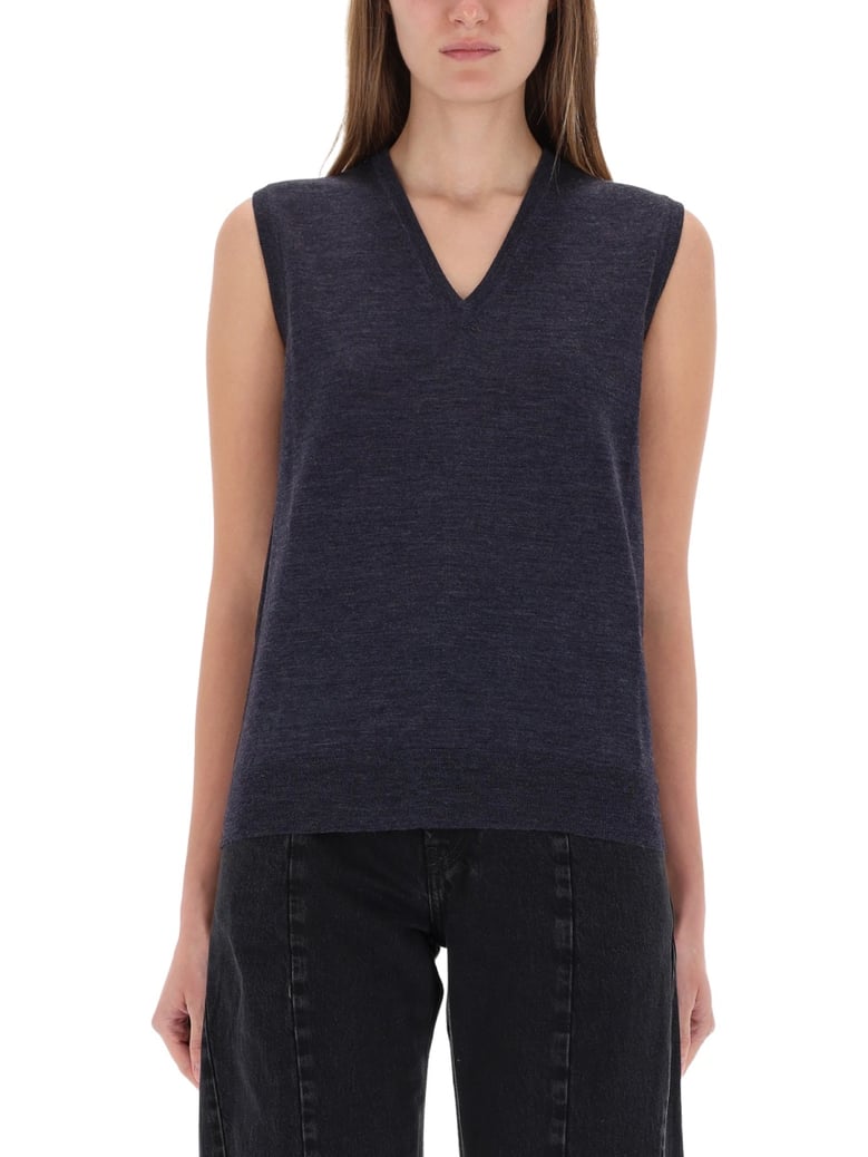 v-neck vest in blue by Selfnex