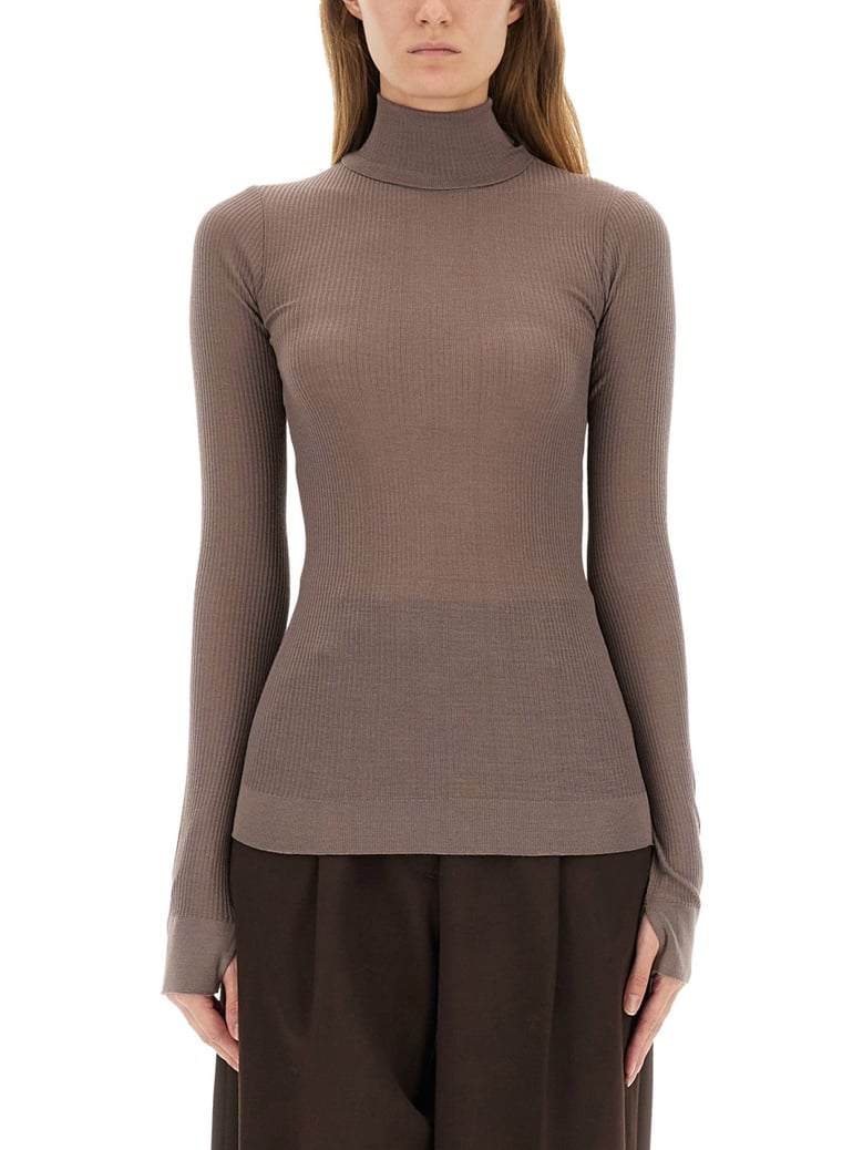brown turtleneck top by Selfnex