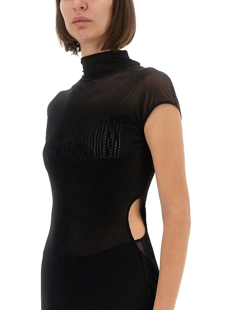 mesh dress with flocked logo by Selfnex