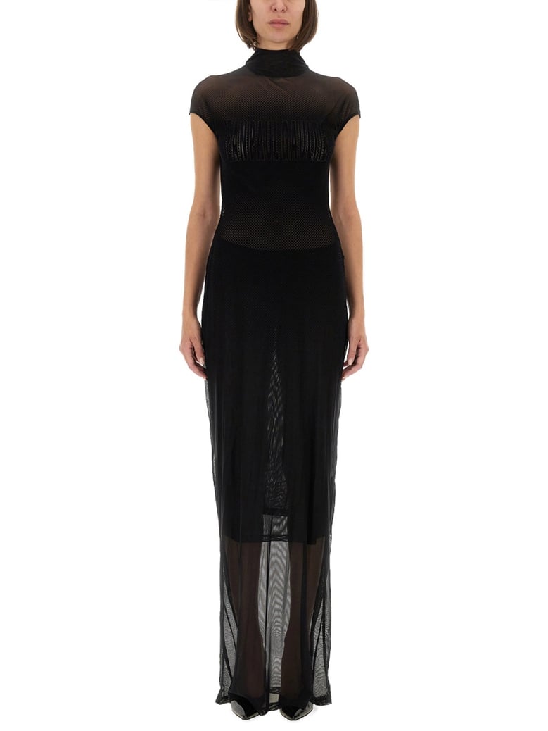 mesh dress with flocked logo by Selfnex