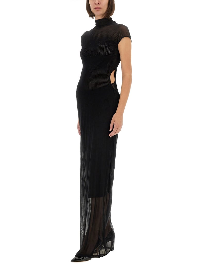 mesh dress with flocked logo by Selfnex