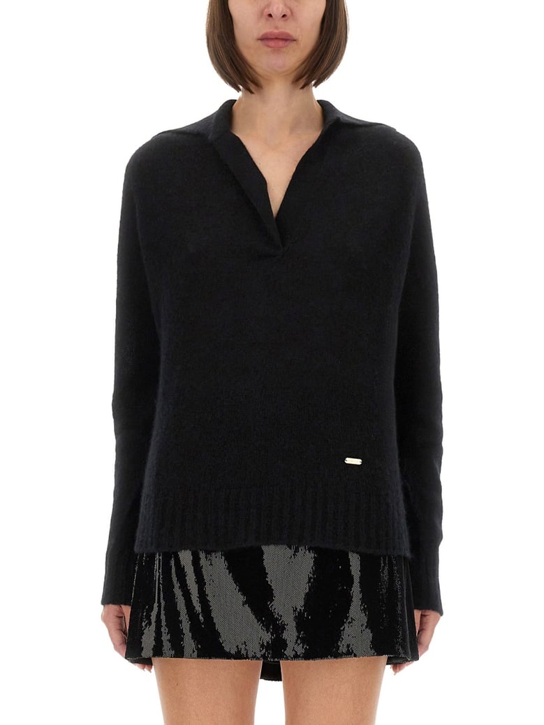 cashmere and silk long sleeve polo shirt by Selfnex