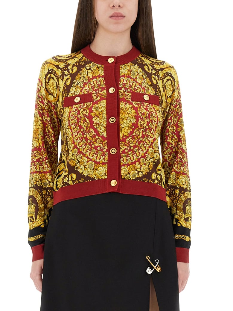 baroque silk knit cardigan by Selfnex