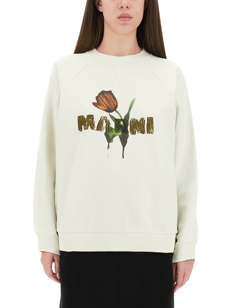 white cotton sweatshirt with tulip print by Selfnex