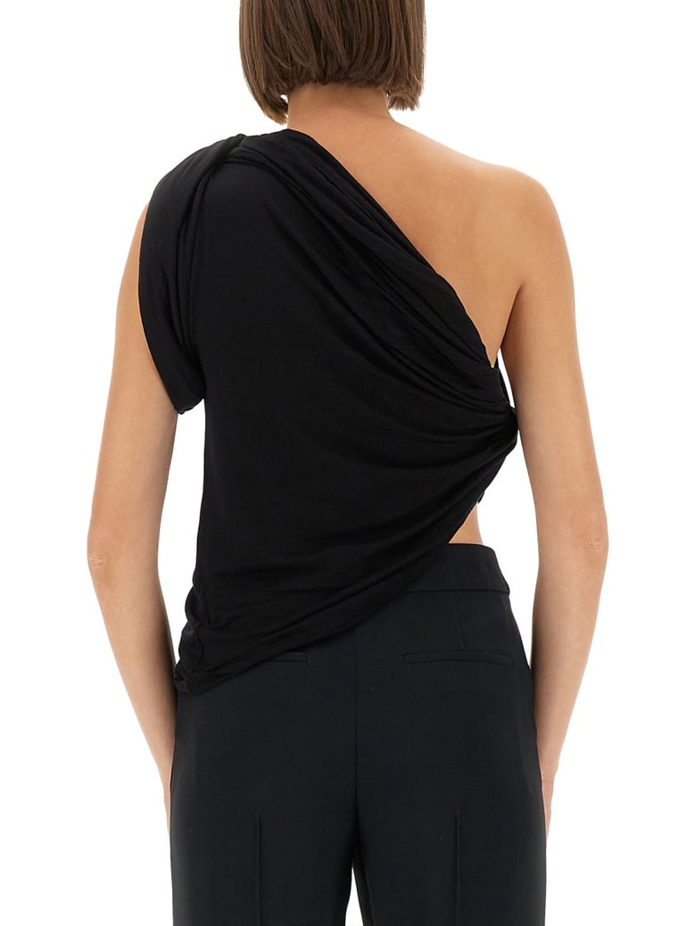 draped one-shoulder top by Selfnex