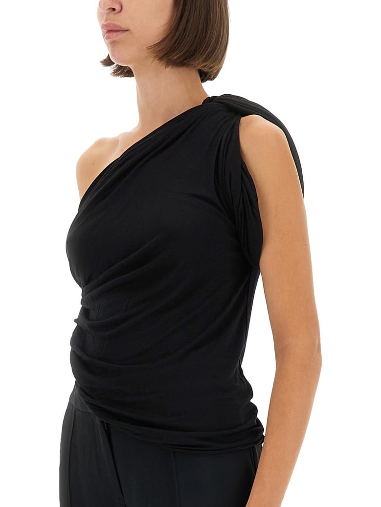 draped one-shoulder top by Selfnex