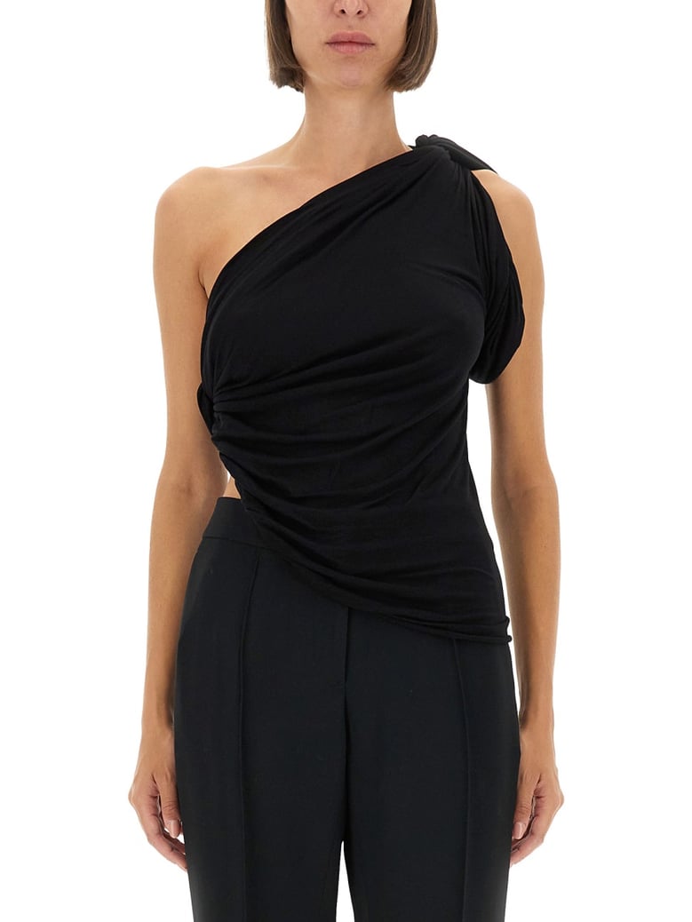 draped one-shoulder top by Selfnex