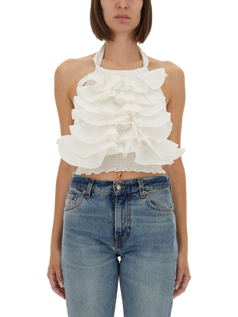 white top with ruffles by Selfnex