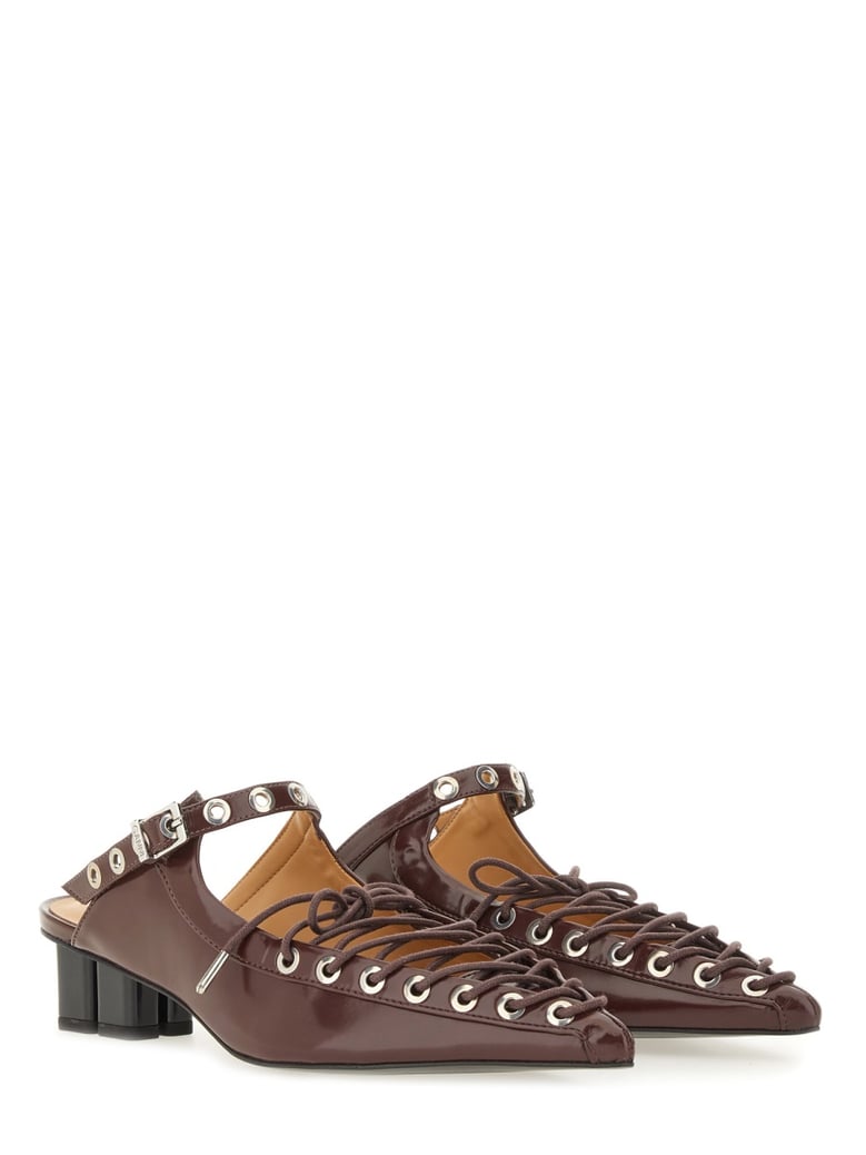 mule lace-up in bordeaux by Selfnex