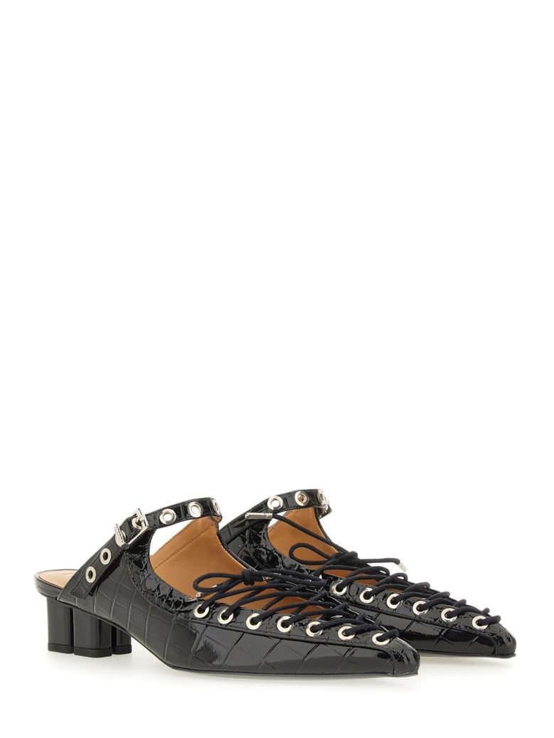 black mule lace-up shoes by Selfnex