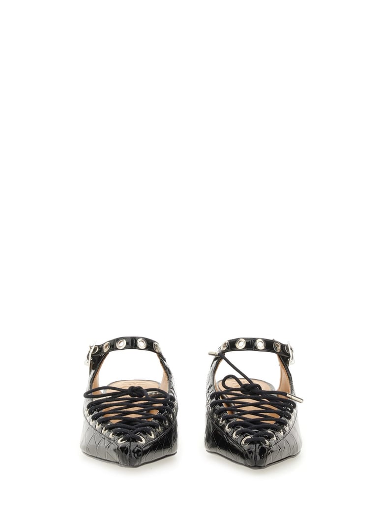black mule lace-up shoes by Selfnex