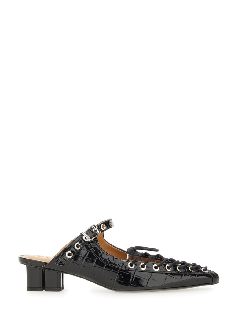 black mule lace-up shoes by Selfnex