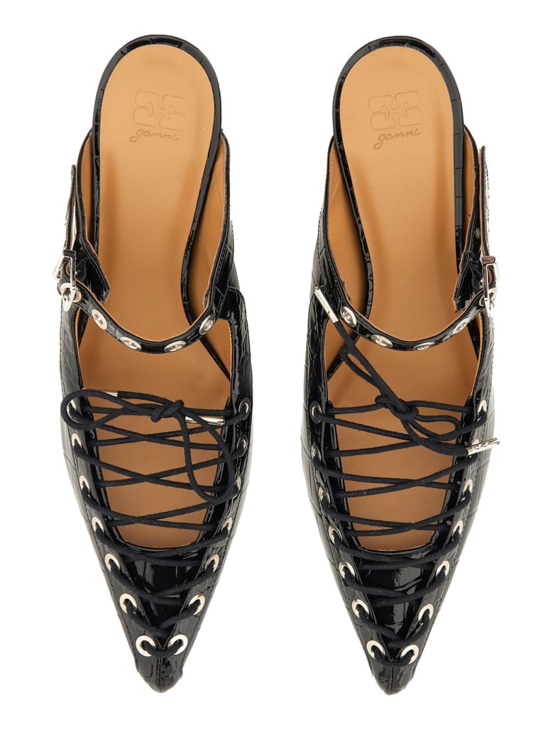 black mule lace-up shoes by Selfnex