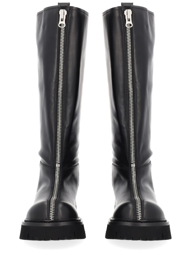 black leather zipper boots by Selfnex