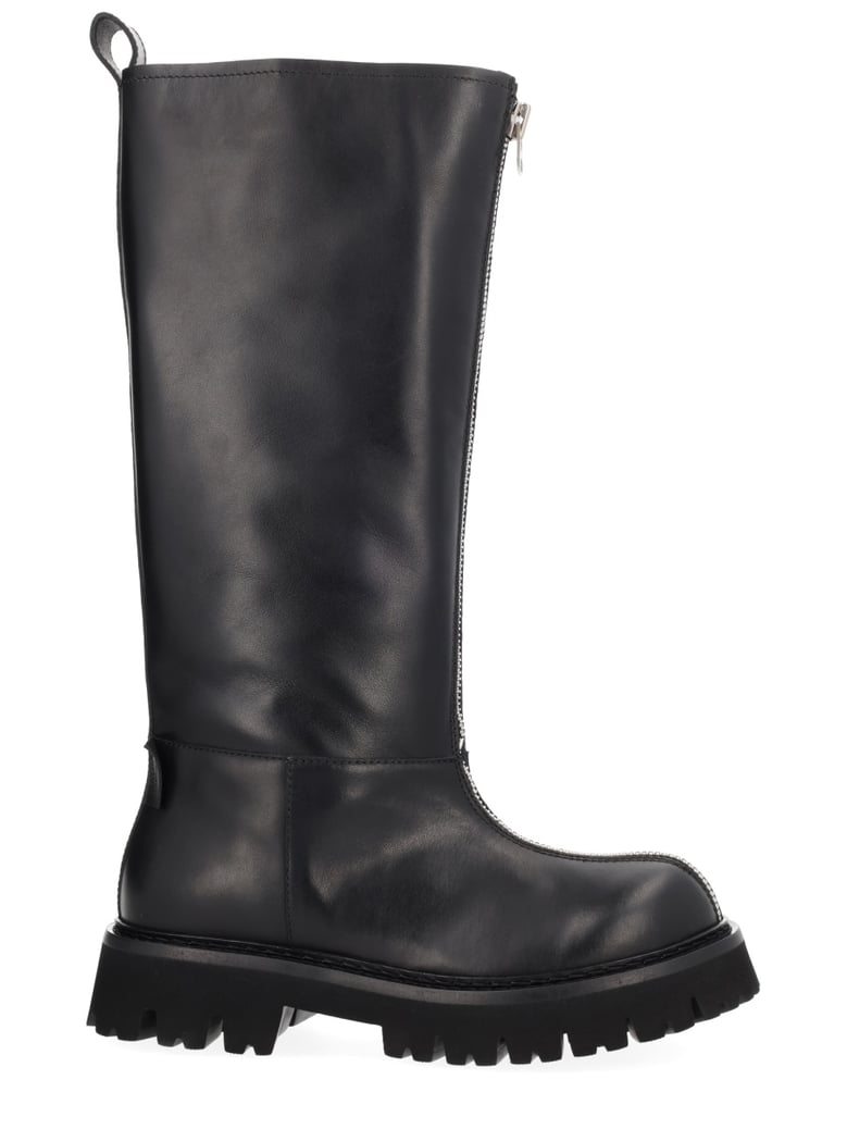 black leather zipper boots by Selfnex