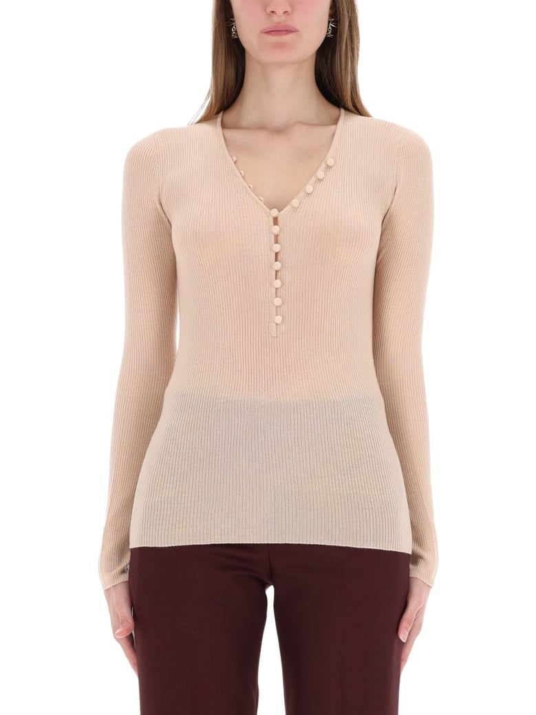 ribbed knit top with buttons by Selfnex