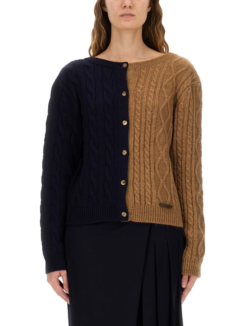 two-tone alpaca blend cardigan by Selfnex