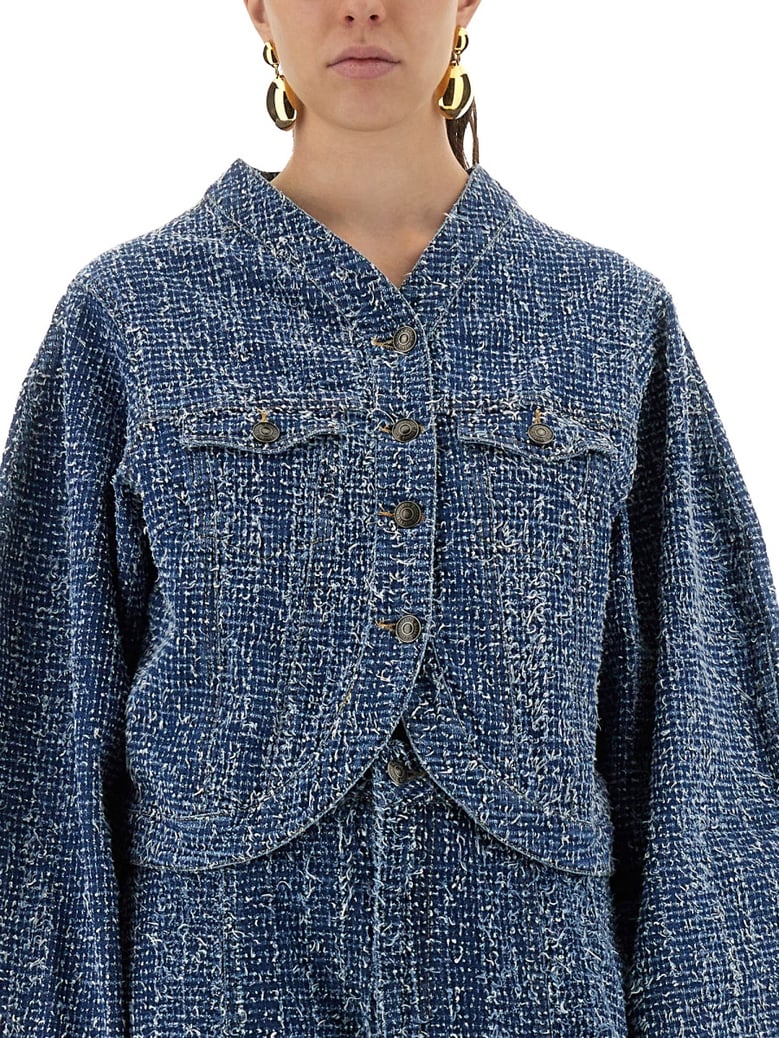 round sleeve jacket in blue by Selfnex