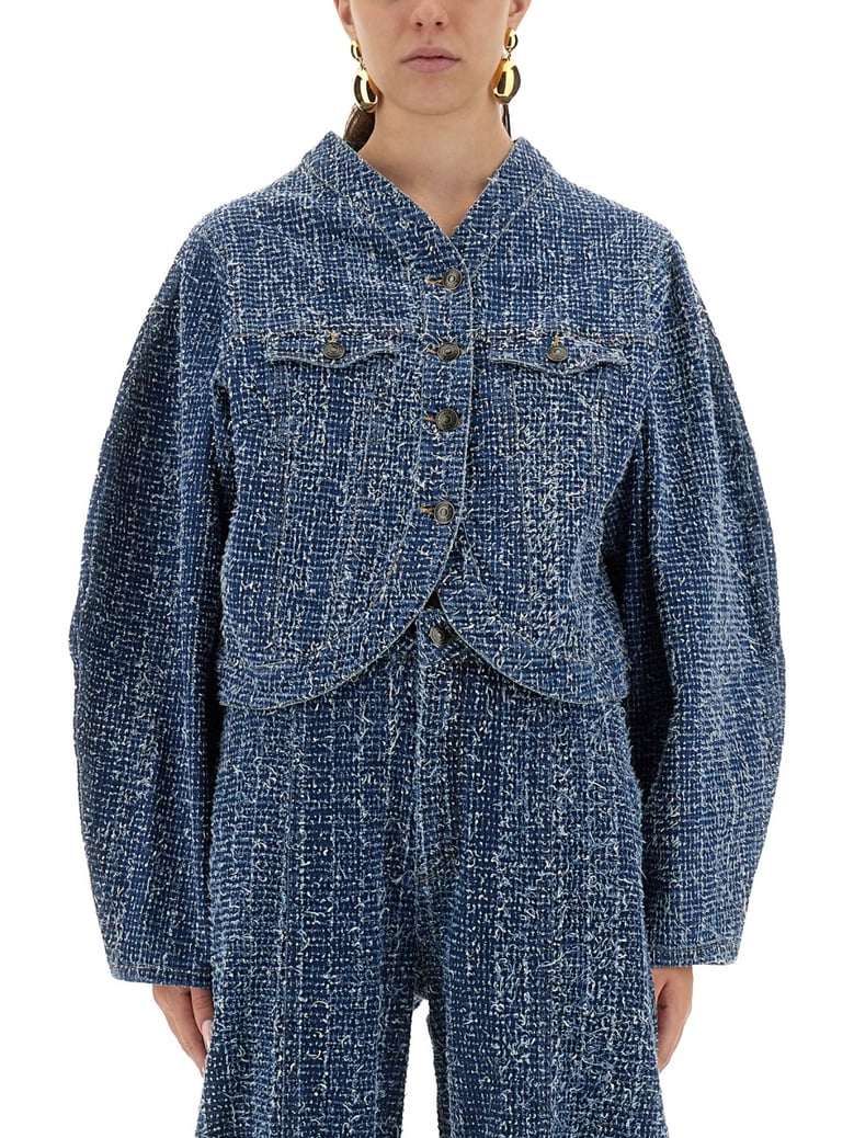 round sleeve jacket in blue by Selfnex