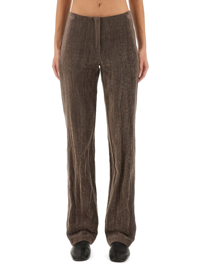 velvet "crinkle" slim pants by Selfnex