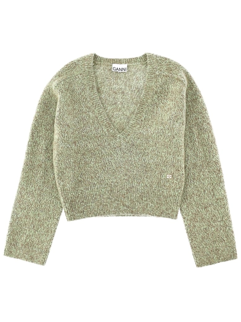 v-neck sweater in green by Selfnex