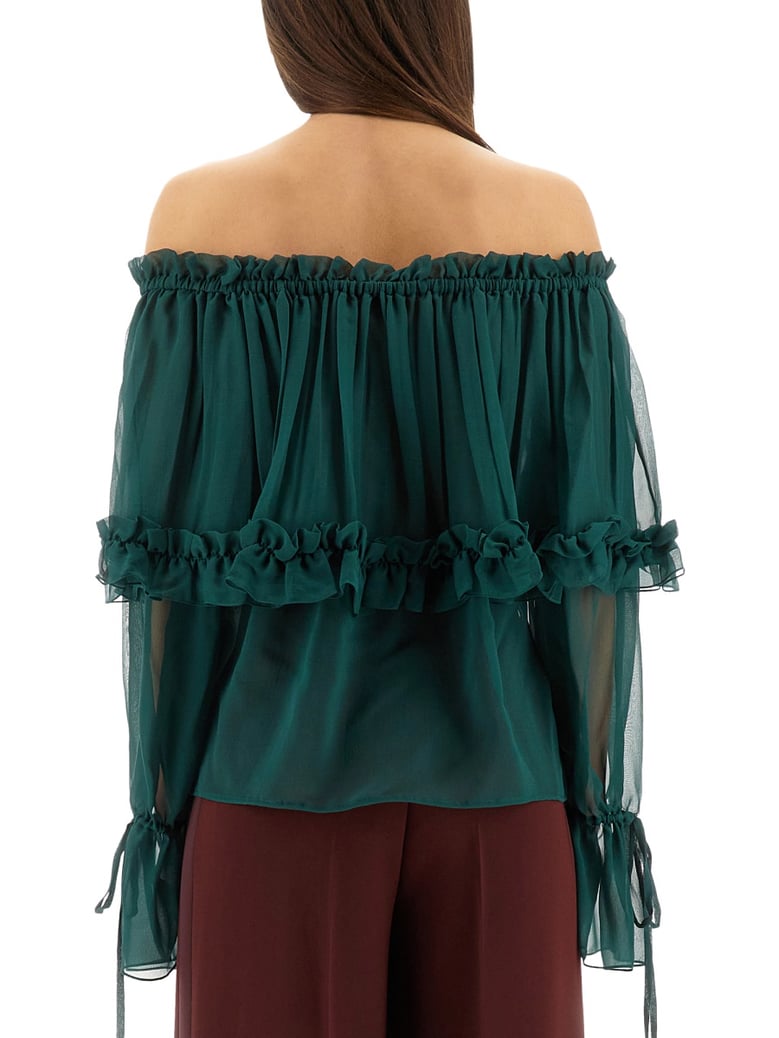 silk top in green by Selfnex