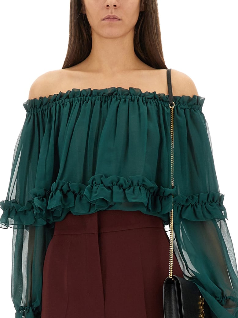 silk top in green by Selfnex