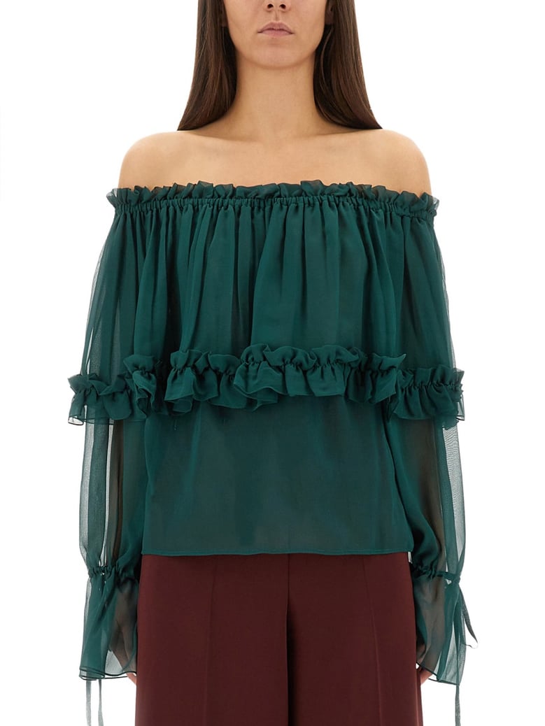 silk top in green by Selfnex