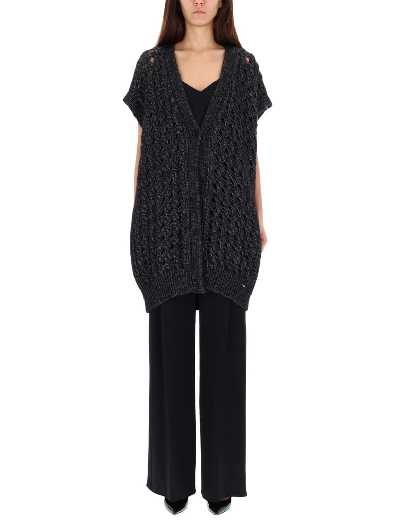 black vest with perforated workmanship by Selfnex