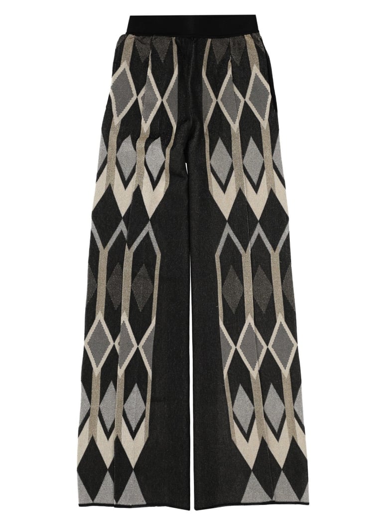 pants with geometric lamé jacquard design by Selfnex