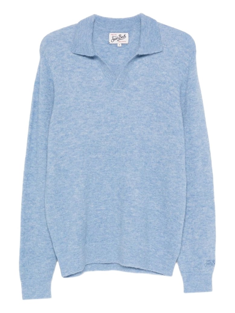 wool polo shirt in baby blue by Selfnex