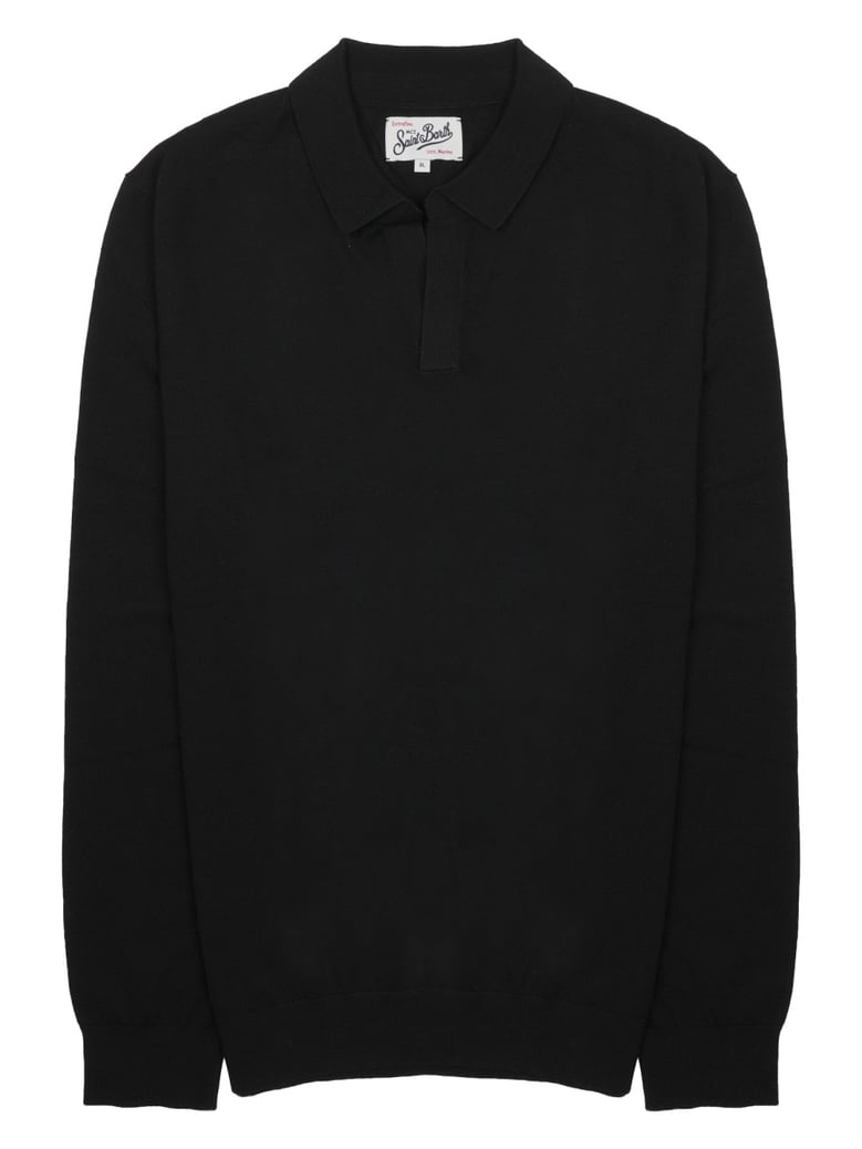 merino sweater with polo collar black by Selfnex