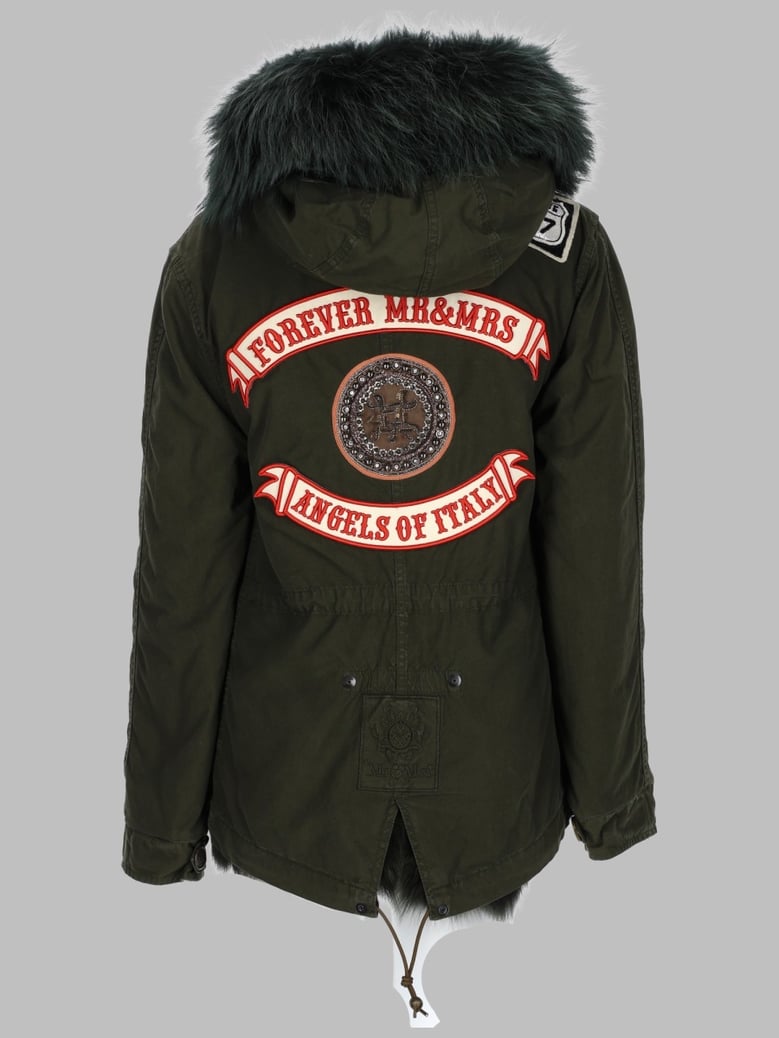 parka with hood and logo patch - green by Selfnex