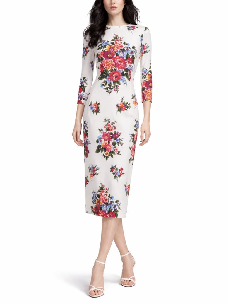 midi dress floral print white by Selfnex