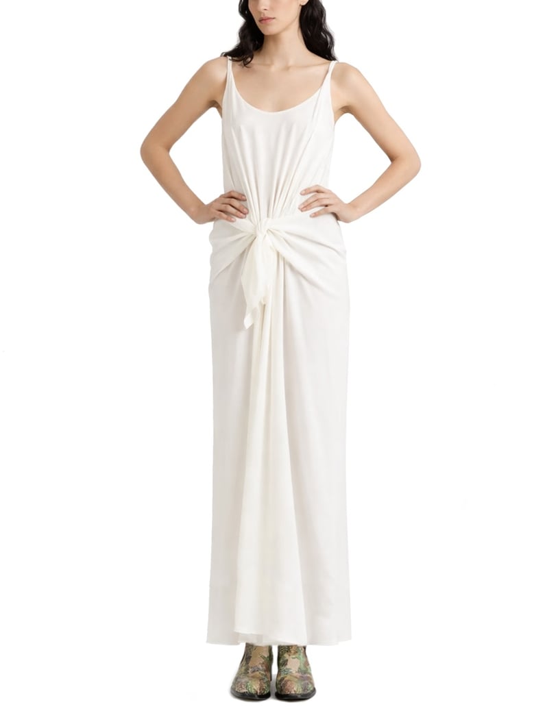 long silk dress with knot white by Selfnex
