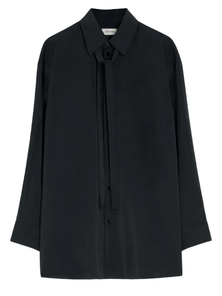 long shirt with tie charcoal silk by Selfnex