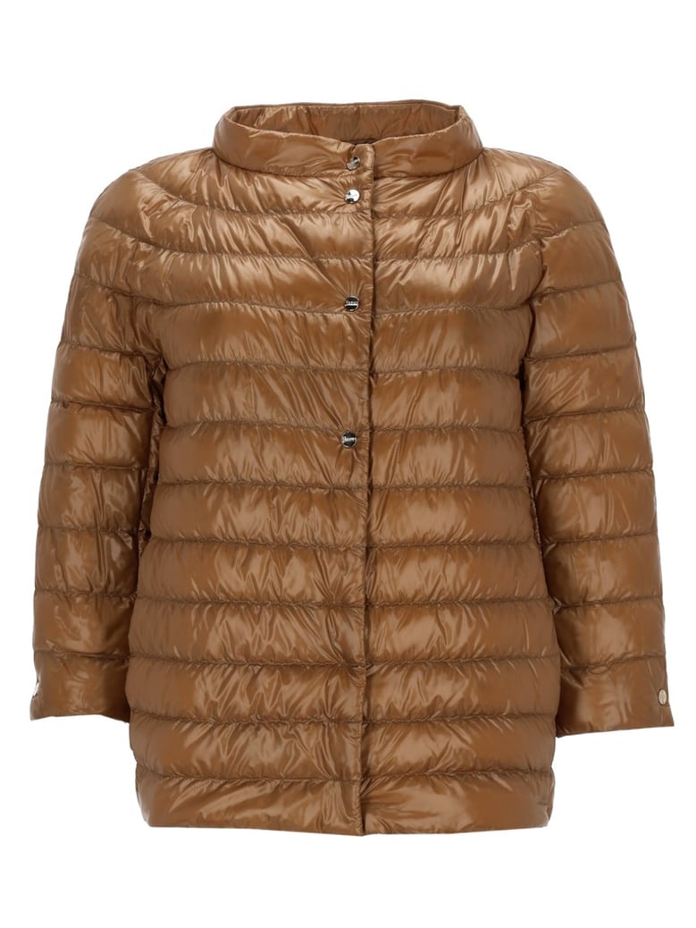 cropped down jacket brown by Selfnex