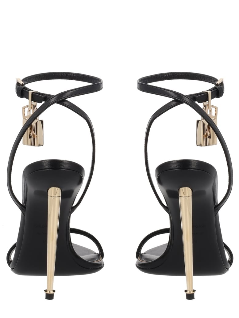 heeled sandal in black leather by Selfnex