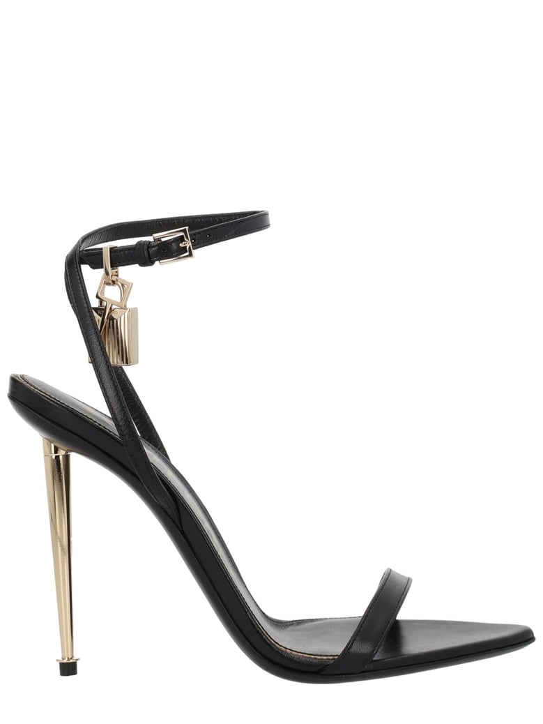 heeled sandal in black leather by Selfnex