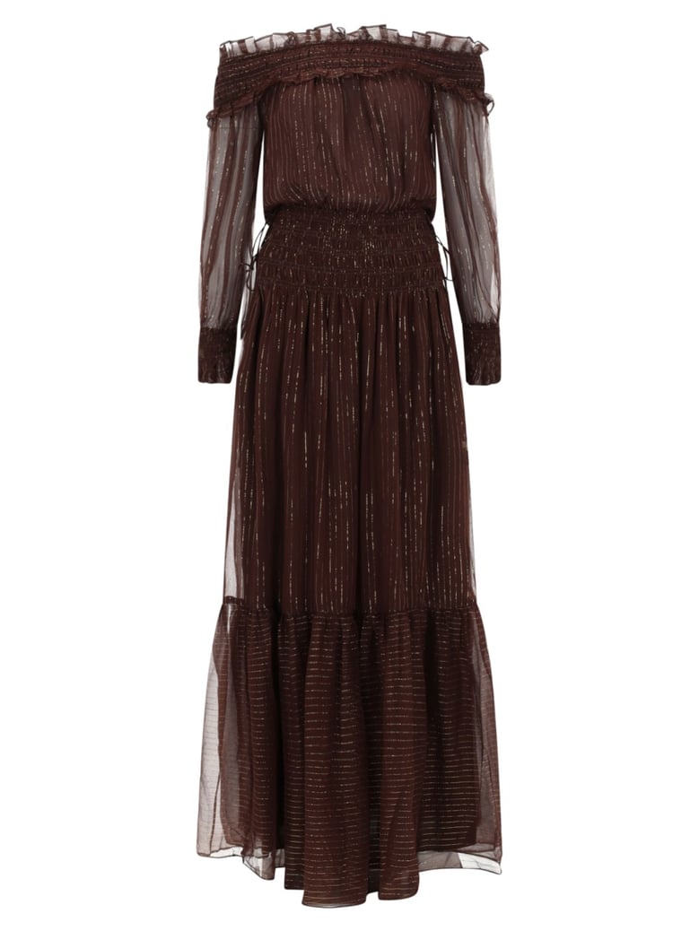 dress with ruffles and flounces — brown silk by Selfnex