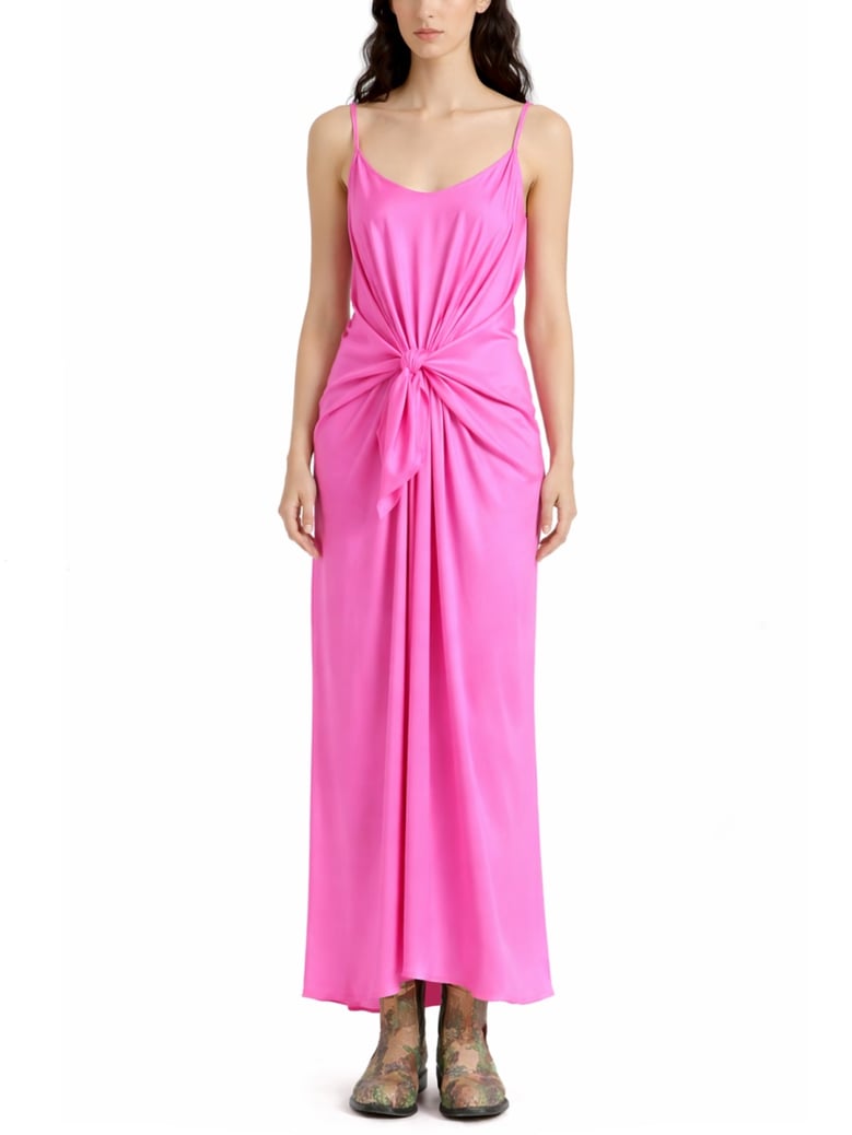 long dress with knot pink silk by Selfnex