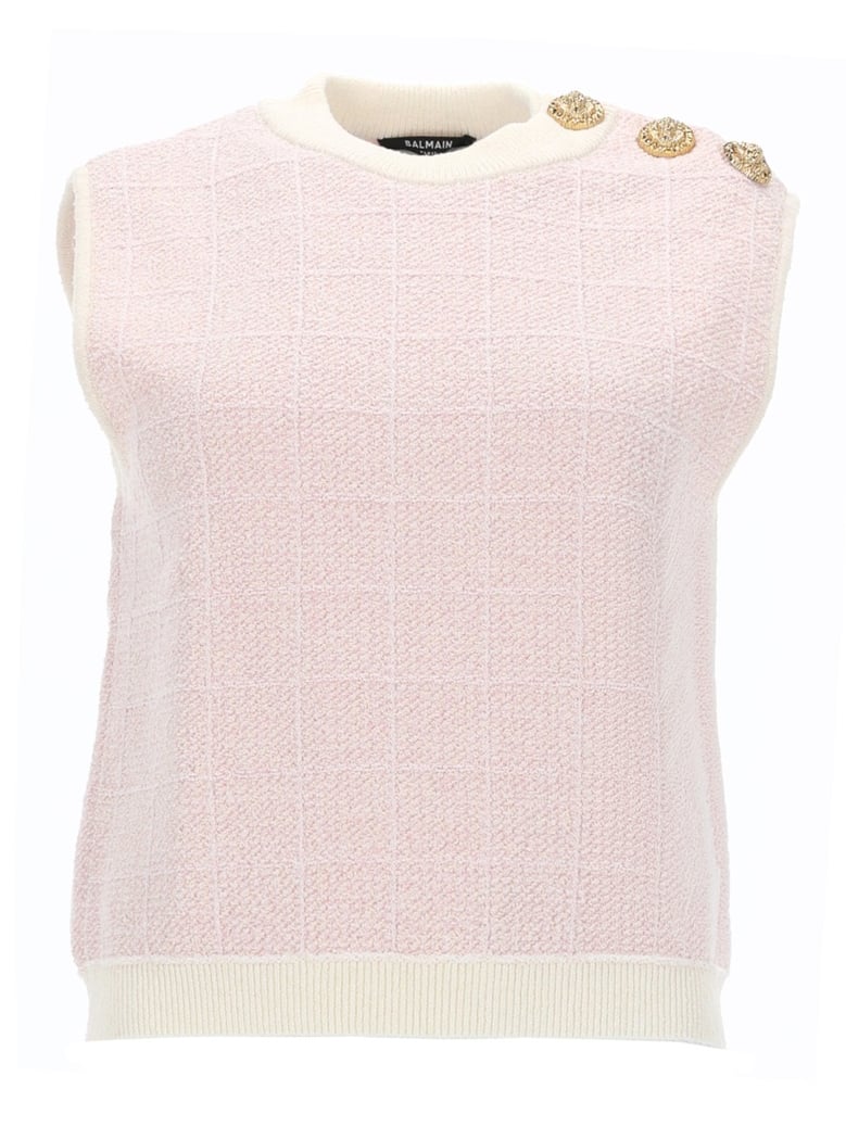 sleeveless top with jewel buttons pink by Selfnex