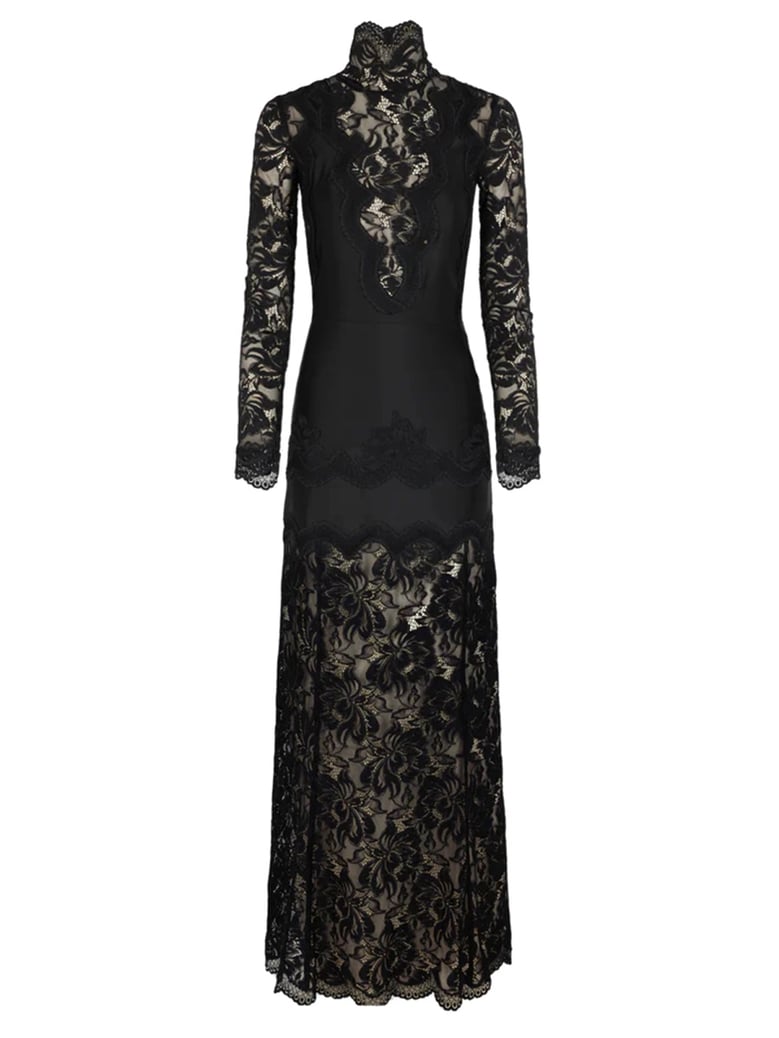 long lace and jersey dress black by Selfnex