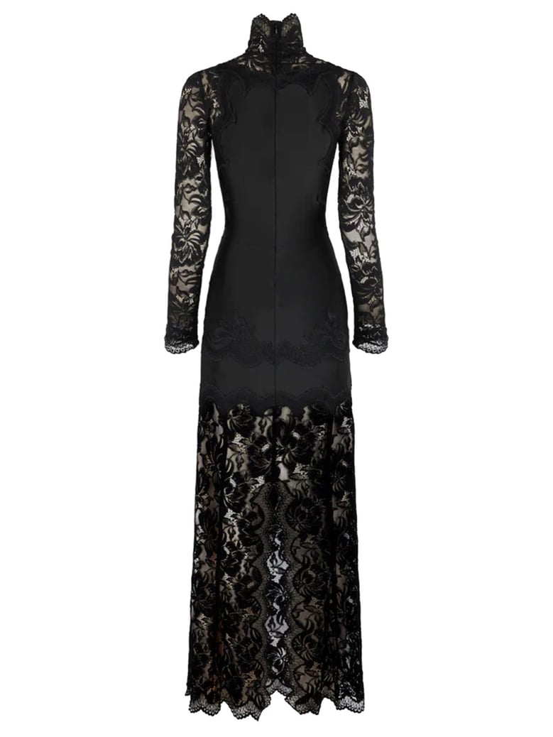 long lace and jersey dress black by Selfnex