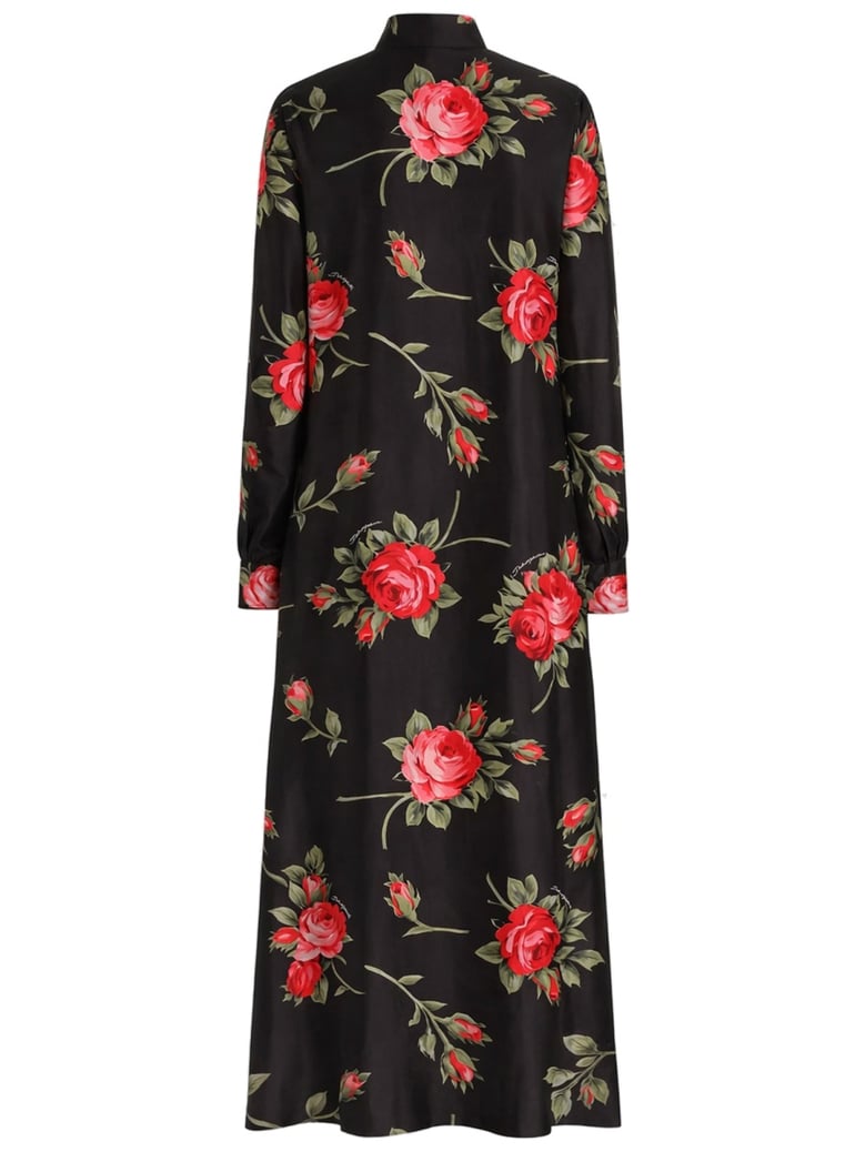 rose bouquet print long dress by Selfnex