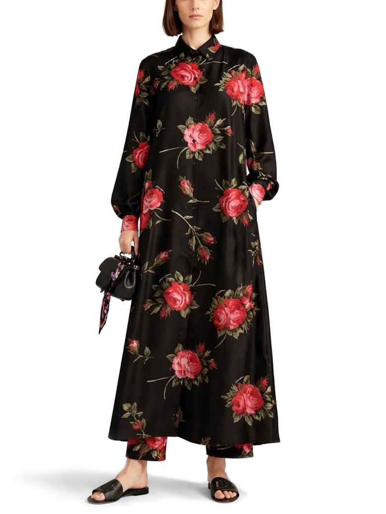 rose bouquet print long dress by Selfnex