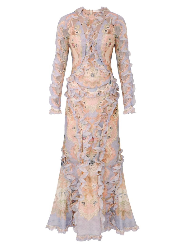 multicolour long dress with petticoat by Selfnex