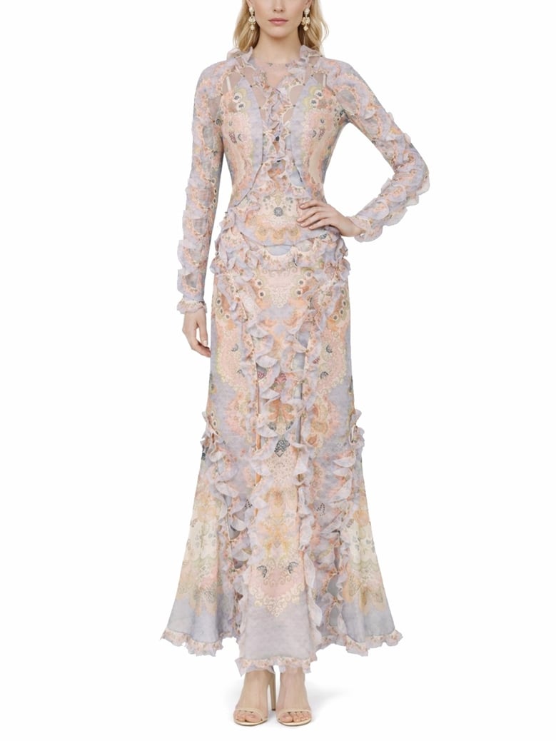 multicolour long dress with petticoat by Selfnex