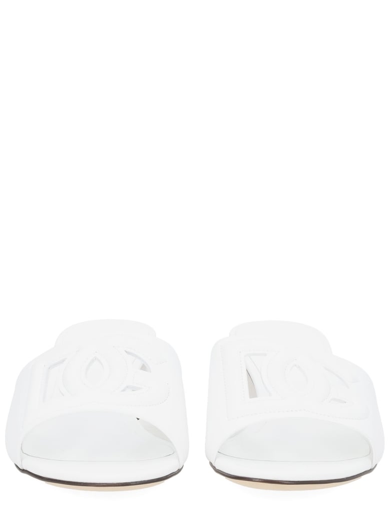 heeled sandal in white leather by Selfnex